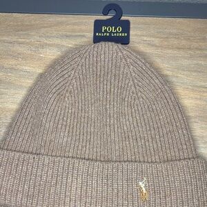Ralph Lauren Brown Ribbed Knit Beanie with Polo Pony
